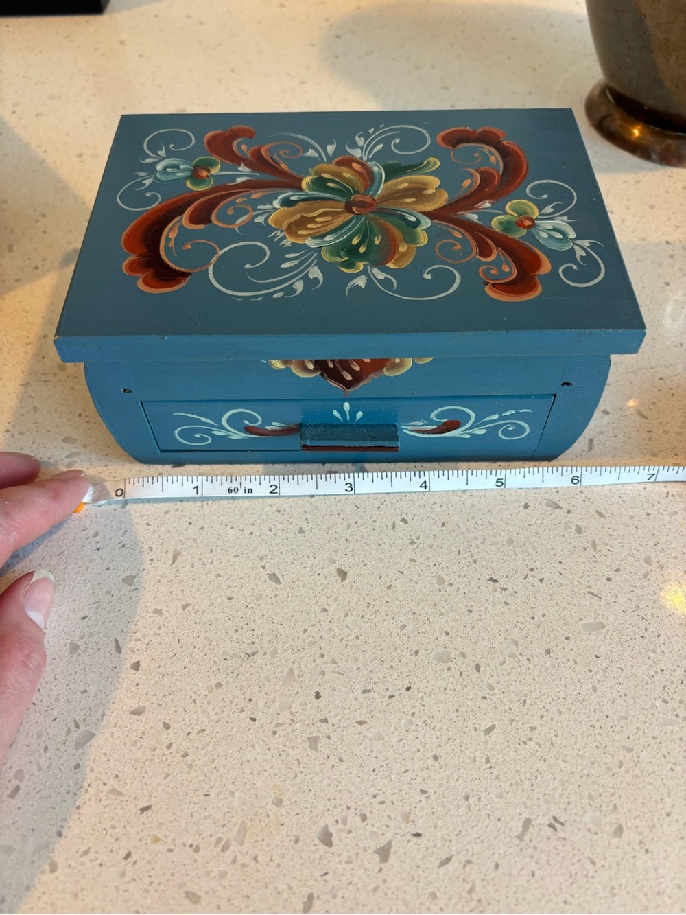 Hand-Painted Floral Blue Jewelry Box